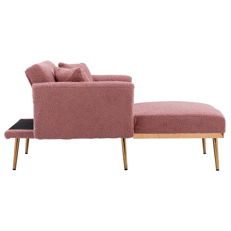 Modern Tufted Chaise Lounge Chair with Iron Legs in Velvet Fabric for