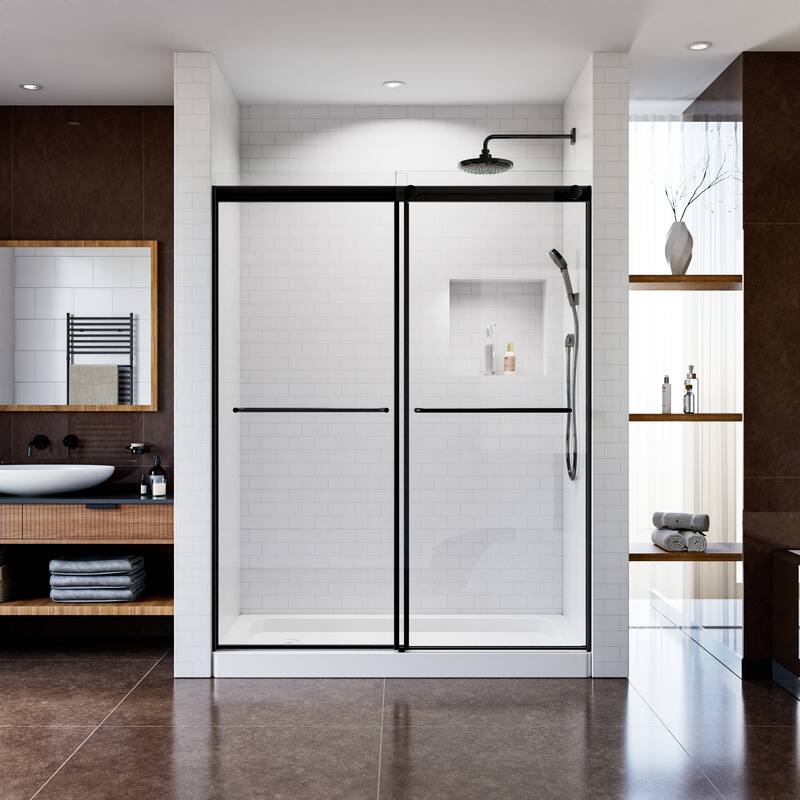 Modland Matte Black Sliding Shower Door.. - 56''-60''x 76''. - 56''-60''x 76''.