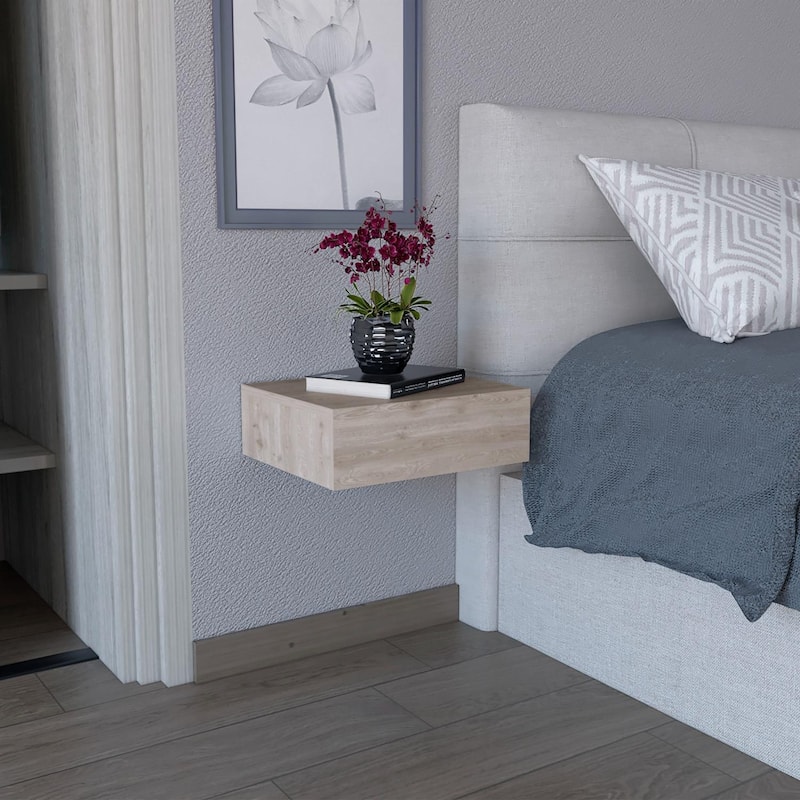 Milano Modern Floating Bedroom Nightstand with Storage Drawer - Light Gray