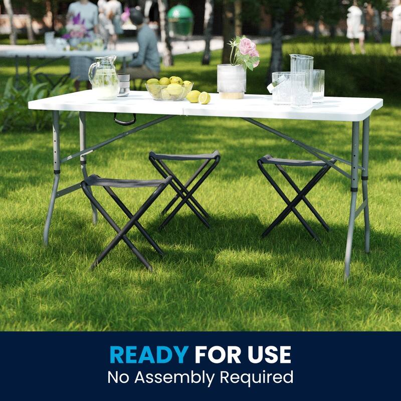 30"W x 60"L Adjustable Bi-Fold Granite White Plastic Table with Carrying Handle