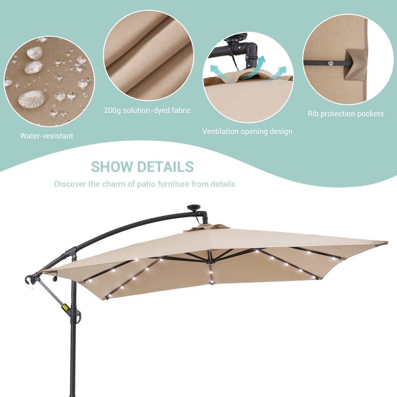 BONOSUKI 8.2Ft Solar Powered Cantilever Patio Umbrella With Base