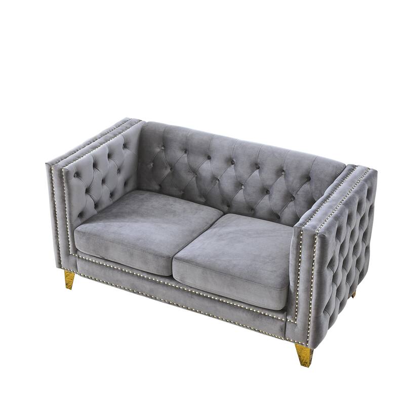 2-Pieces 5-Seat Velvet Sectional Sofa Set (3-Seater + 2-Seater) with Spring Cushions & Metal Legs