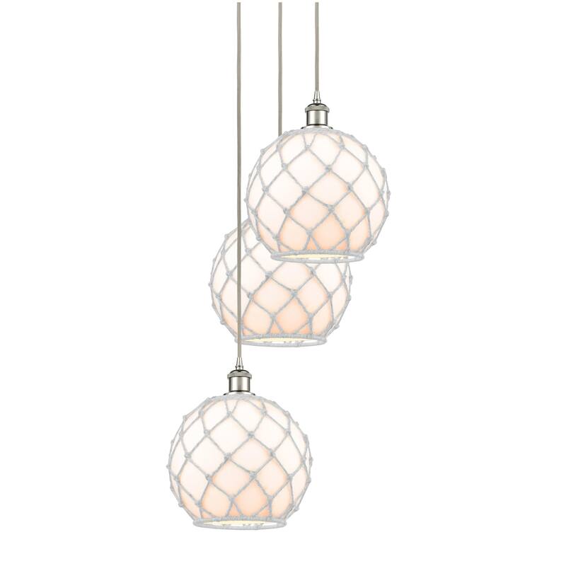 Innovations Lighting 113B-3P-37-17 Farmhouse Rope Pendant Farmhouse - Polished Nickel / White Glass with White Rope