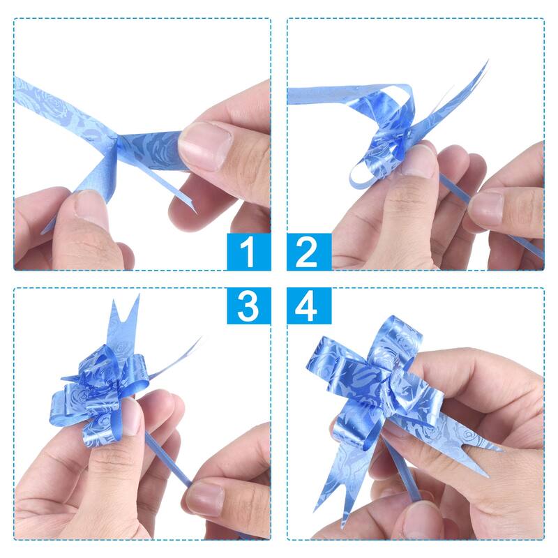 100Pcs 3.3inch Pull Bows Ribbon Gift Wrapping Pull Bow Rose Pattern White