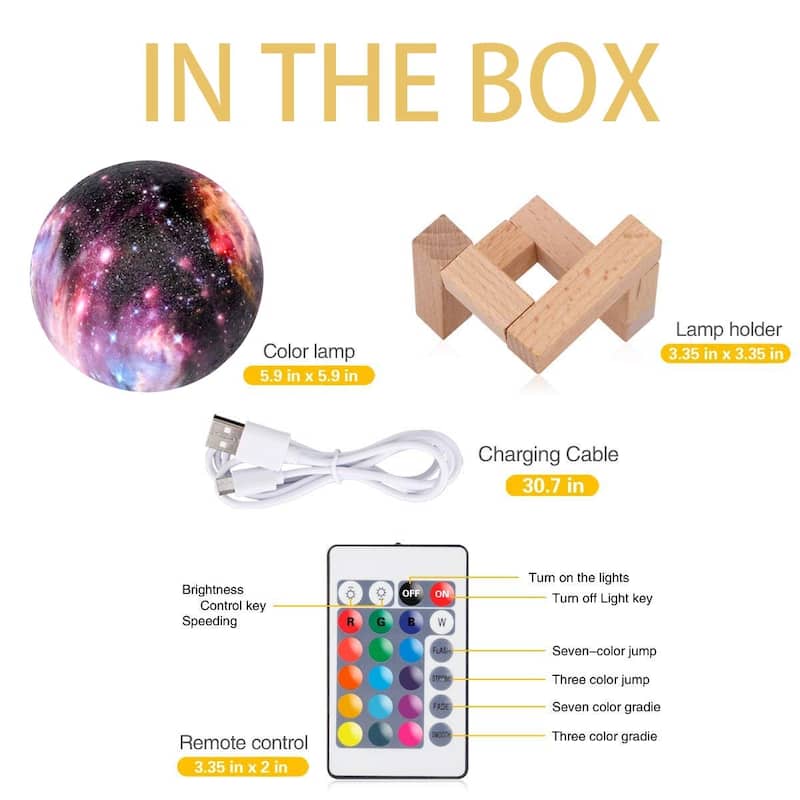 Moon, Galaxy, Earth, Saturn 3D Lamp - Color-Changing with Touch Sensor & Remote Control, Small & Large Size Available