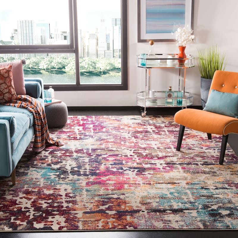 SAFAVIEH Madison Illa Vintage Abstract Rug- - 9' x 12' - Red/Light Blue