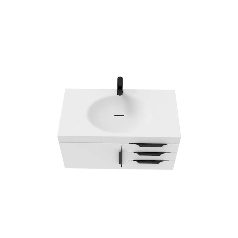 Thames 36" Shallow Basin Wall Mounted Bathroom Vanity Set w/ White Top