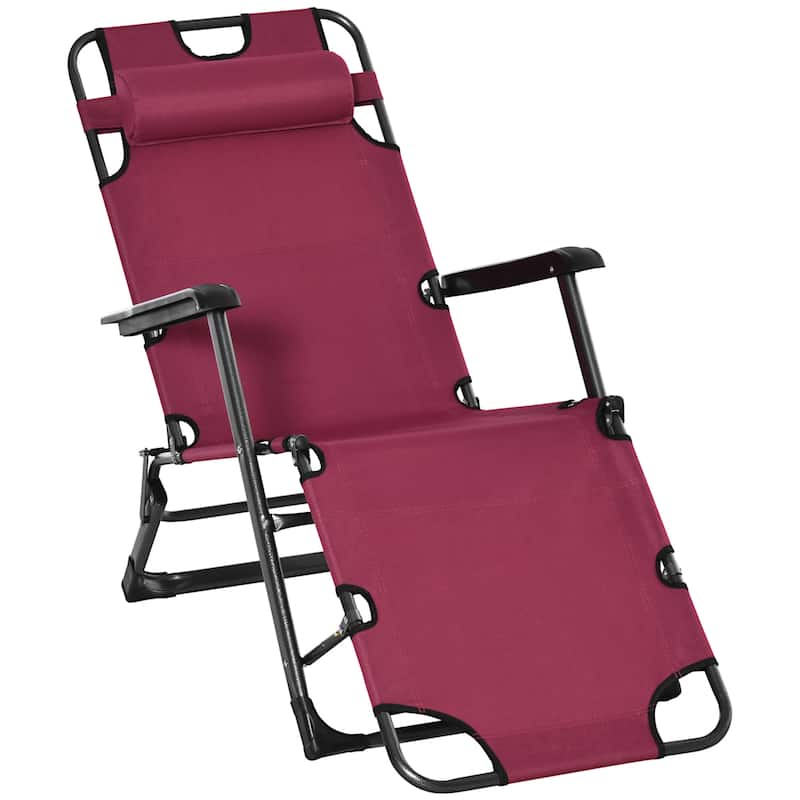 Outsunny 2-in-1 Patio Lounge Chair w/ Pillow, Outdoor Folding Sun Lounger Reclining to 120°/180°, Oxford Fabric