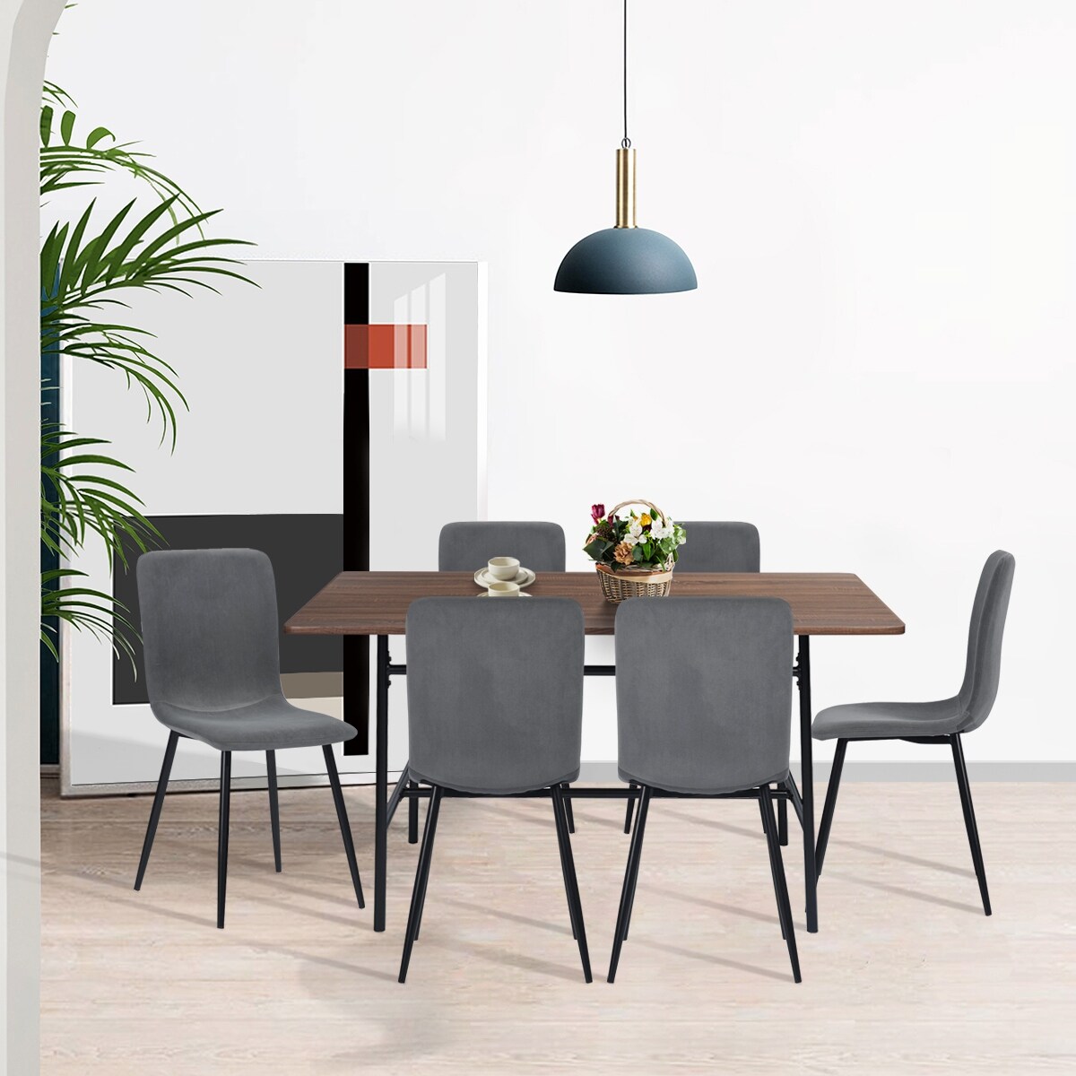 Homylin Scargill Grey Velvet Upholstered Side Dining Chairs Set