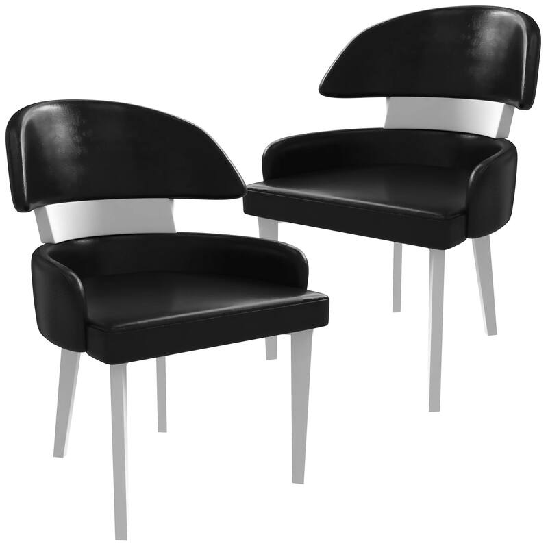 Ethos Leather Dining Chair with Rubberwood Legs Curved Back Accent Chair for Kitchen and Dining Room Set of 2 - Black