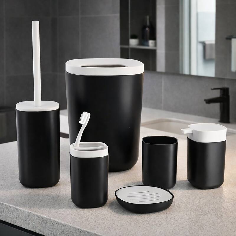 6-Piece Bathroom Accessories Set Modern Design - Black