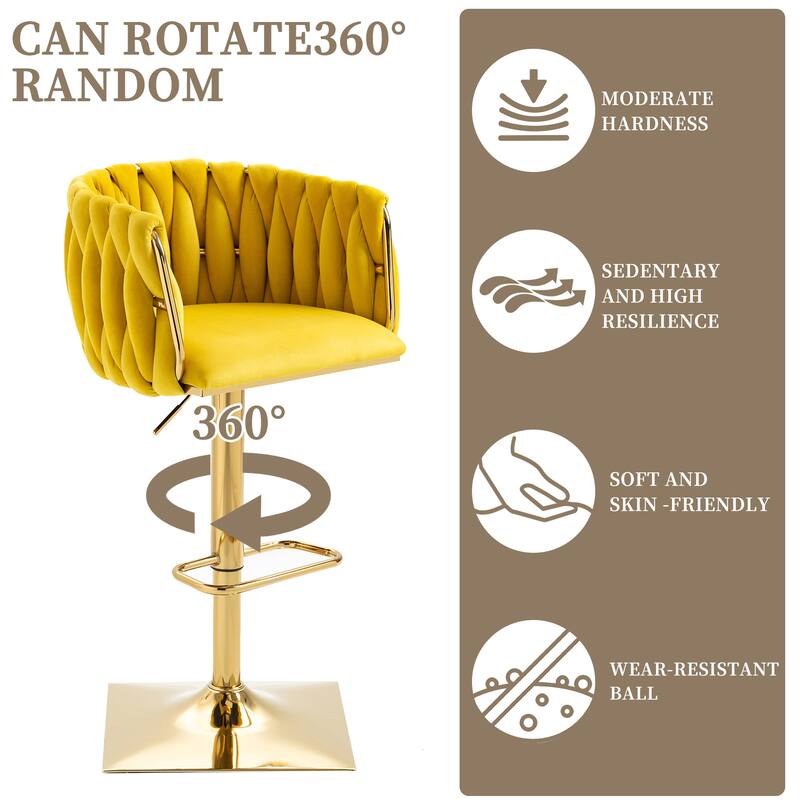 Velvet 360 Swivel Adjustable Height Lifting Vintage Bar Stools(set of 2) with Footrest