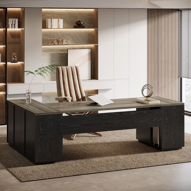 86'' L-Shaped Corner Executive Desk with File Drawers for Home Office
