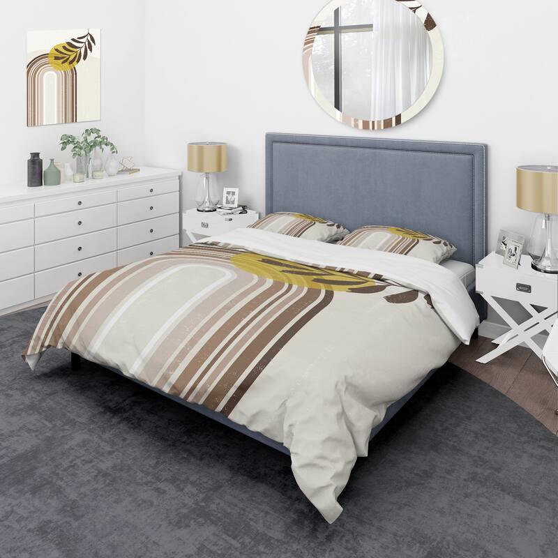 Designart 'Abstract Sun and Moon With Leaf In Earth Tones' Modern Duvet Cover Set