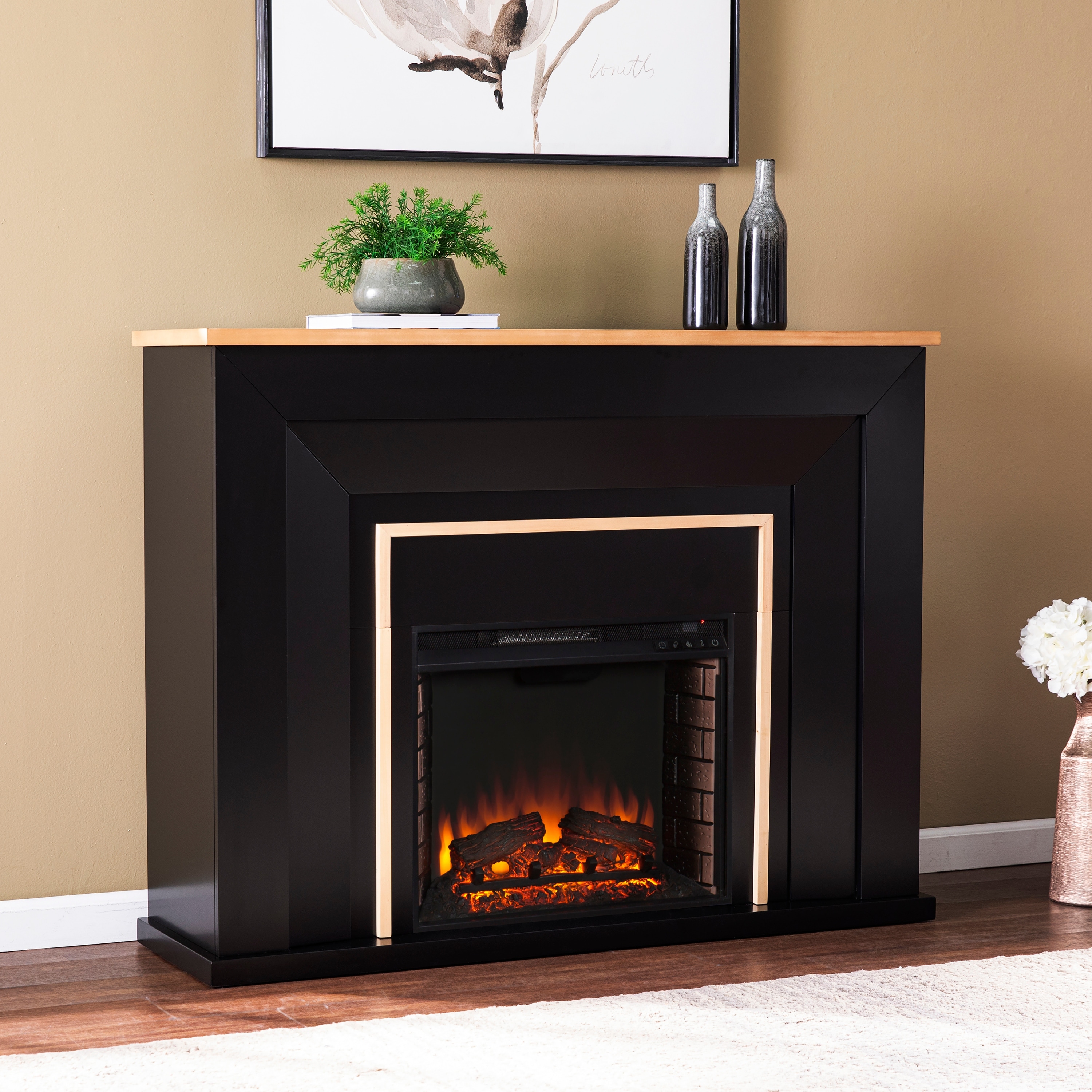 SEI Furniture Cantara Industrial Black Wood Electric Fireplace
