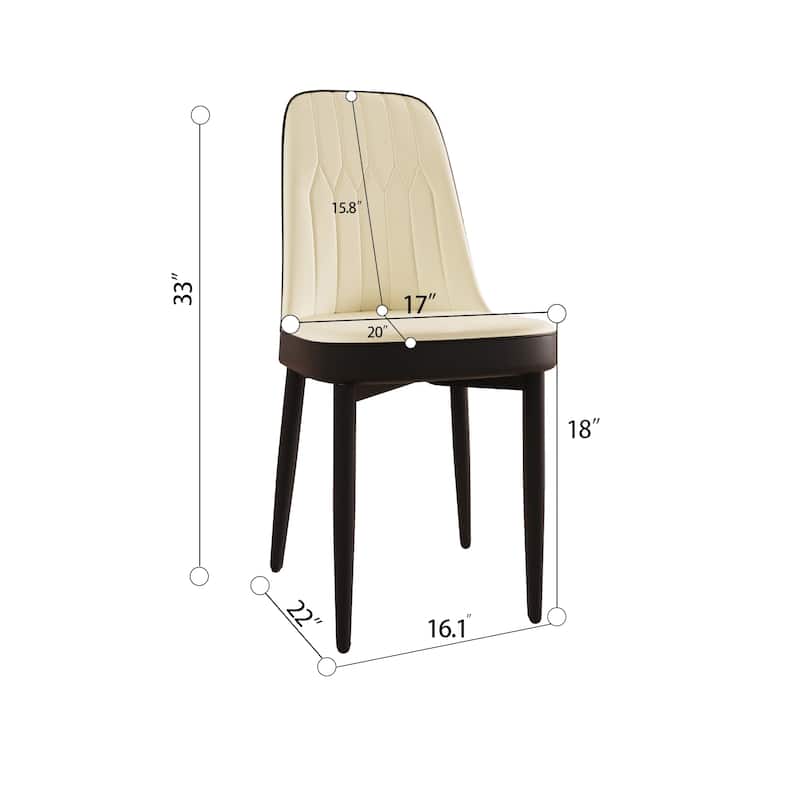 2 Piece Dining Chair Set PU Leather Cushioned Back Black Metal Legs