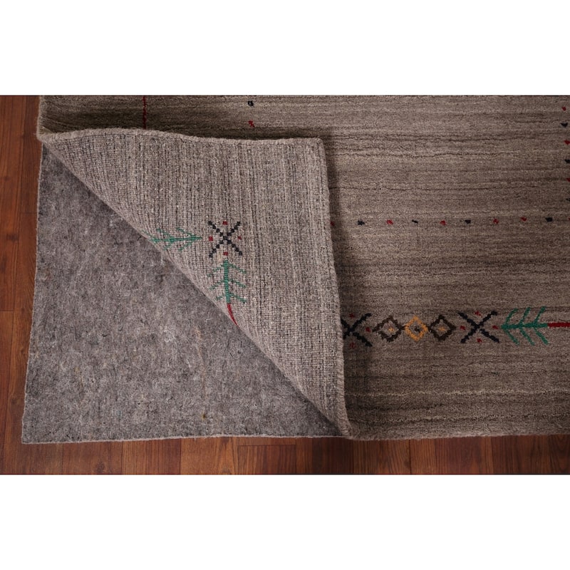 Brown Striped Gabbeh Oriental Accent Rug Hand-Knotted Wool Carpet - 3'11"x 6'0"