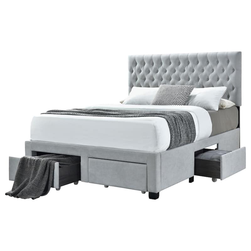 Light Grey Tufted 4-Drawer Full Storage Bed with Elegant Headboard