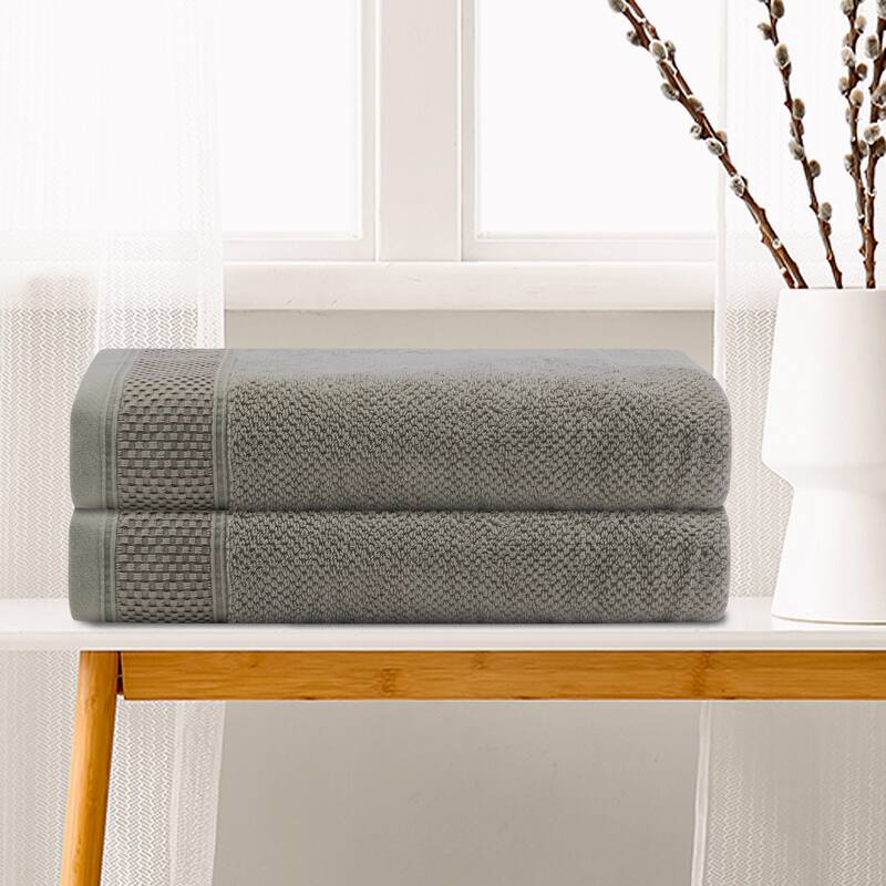 2 Pack Oversized Bath Towel Set, Embroidery Decorative Cotton, Highly Absorbent Towels for Bathroom 28" x 56"