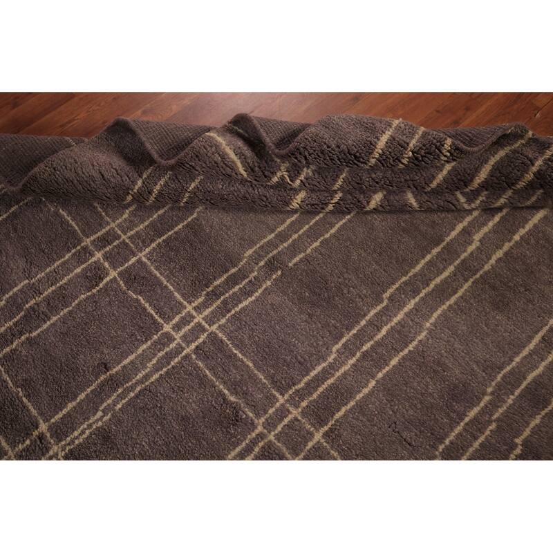 Brown Moroccan Oriental Area Rug Handmade Geometric Wool Carpet - 5'7" x 7'10"