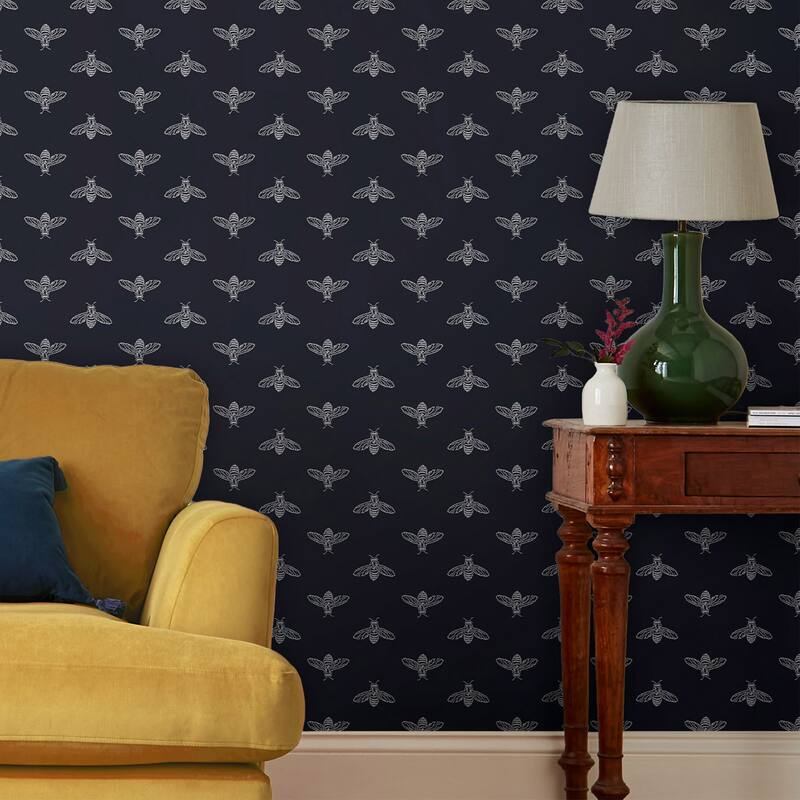 Joules Block Print Bee French Navy Wallpaper