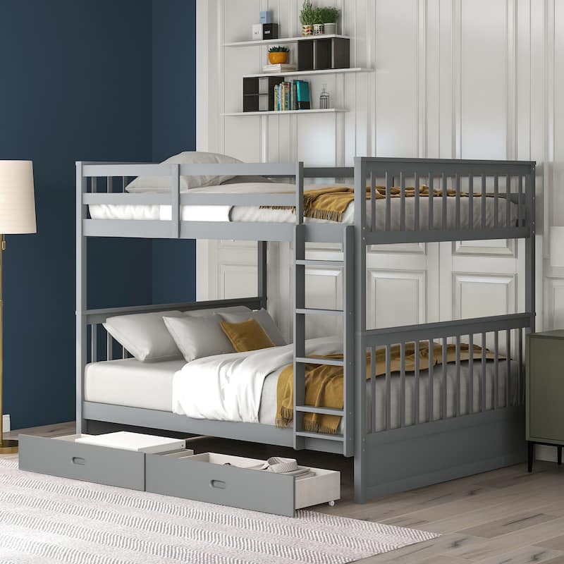 Full-Over-Full Bunk Bed with Storage Drawers and Ladder - Space-Saving Design