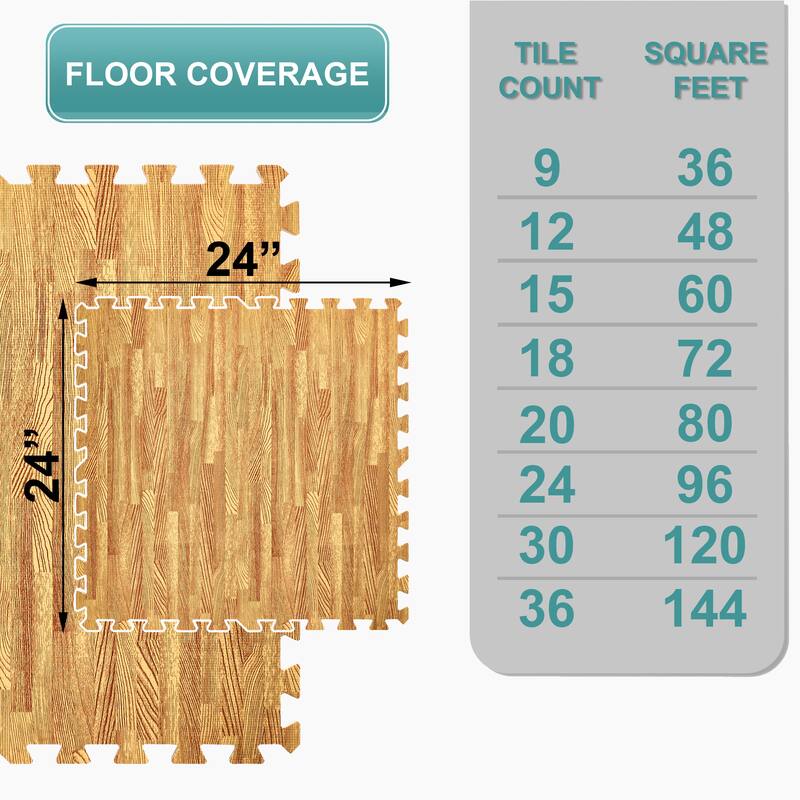 Sorbus 120 Sq. Ft. Wood Grain Floor Tiles Foam Mat EVA Interlocking Mats Tile 3/8-Inch Thick Flooring Wood Puzzle Exercise Mats