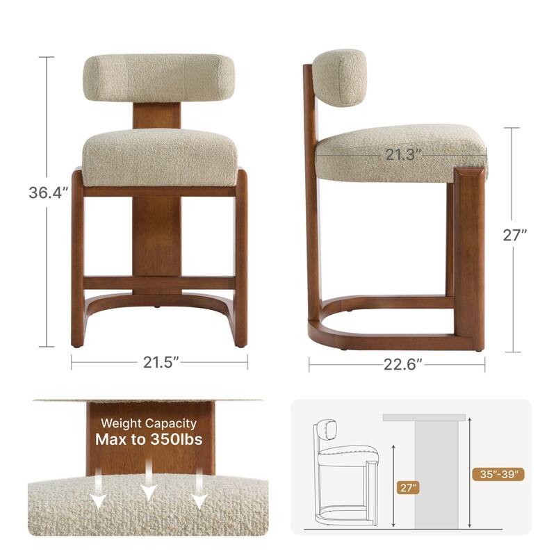 Spruce & Spring Arya Upholstered Boucle Counter Stool with Solid Wood Frame