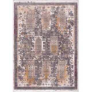 HomeRoots 2' x 15' Gray Faded Tribal Motifs Runner Rug - 3'6