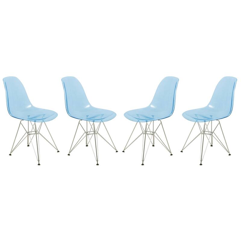 Cresco Ergonomic Modern Shell Seat Dining Chair with Chrome Eiffel Base and Curved Back Accent Side Chair (Set of 4)
