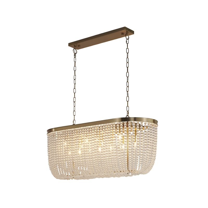 6-Light Gold Oval Chandelier With Clear Beaded hanging Crystals