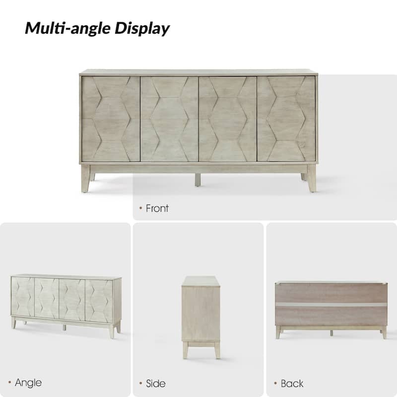 Silakan Mid-Century Modern 4-Door Large Storage Sideboard with Solid Wood Legs by HULALA HOME