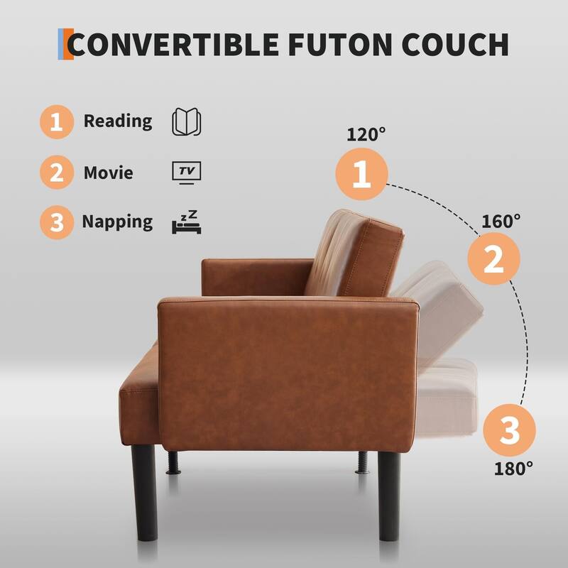 Futon Sofa Bed, Compact Loveseat, Modern Mid-Century Sleeper Sofa
