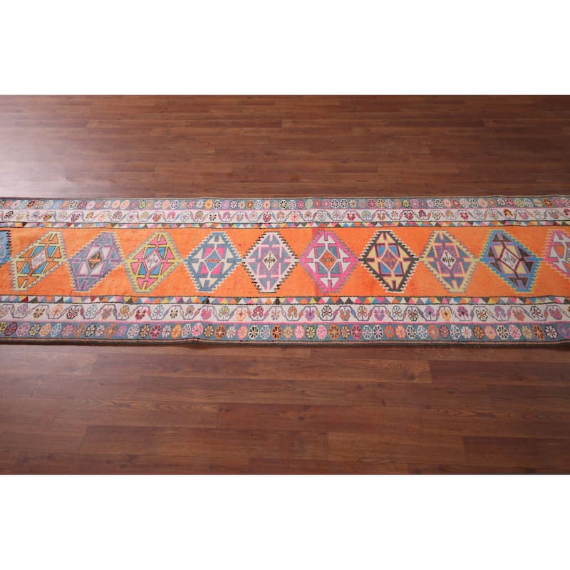 Anatolian Oriental Vintage Runner Rug Handmade Silk Carpet - 2'8"x 11'4"