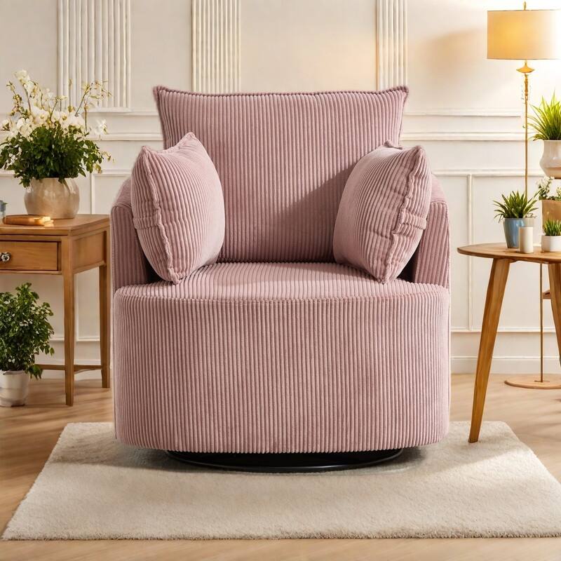 Wood Metal Swivel Accent Chair with 360° Rotation and 350lb Weight Capacity - Pink