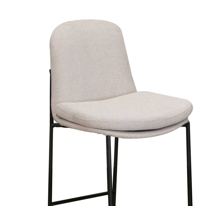 Revee Barstool Chair, Black Iron Frame, Water-Resistant Beige Polyester