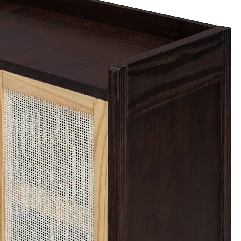 Natural Walnut Buffet Sideboard Storage Cabinet, Rattan Doors Accent Cabinet Console Table for Dining Room Living Room