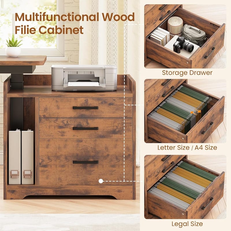 L Shaped Electric Standing Desk with File Cabinet Height Adjustable 63 x 53''