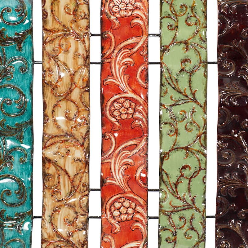 Multi Colored Metal 5 Wavy Panels Abstract Home Wall Decor with Embossed Details
