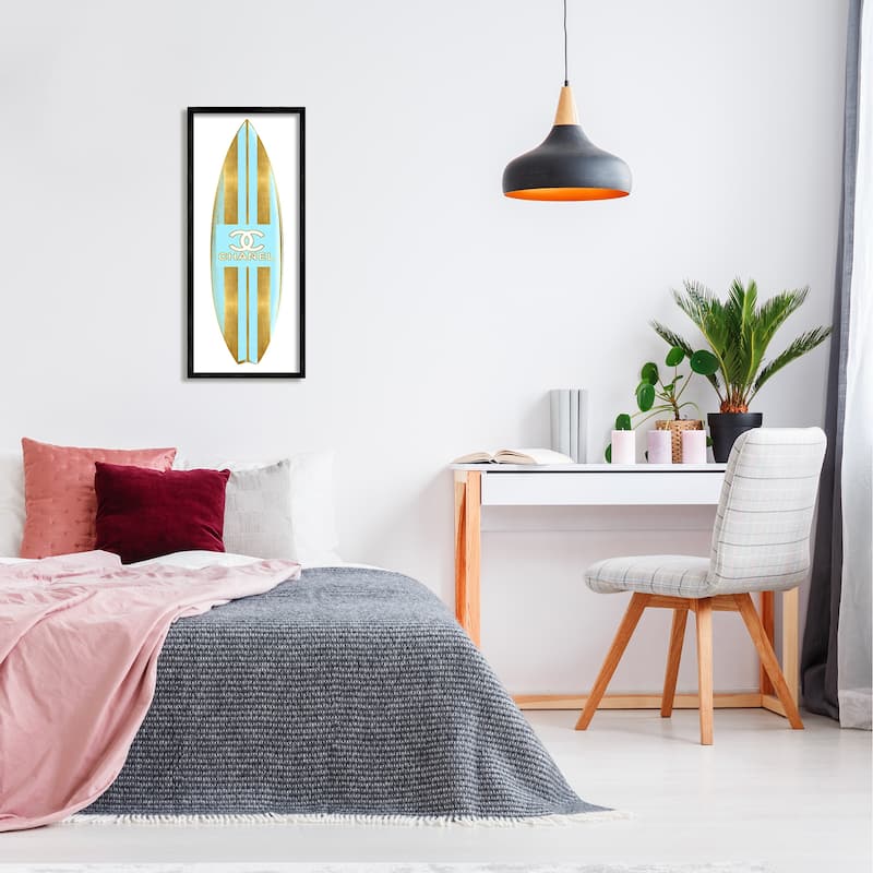 Stupell Striped Turquoise Surfboard Glam Designer Fashion Motif Framed Wall Art - Blue