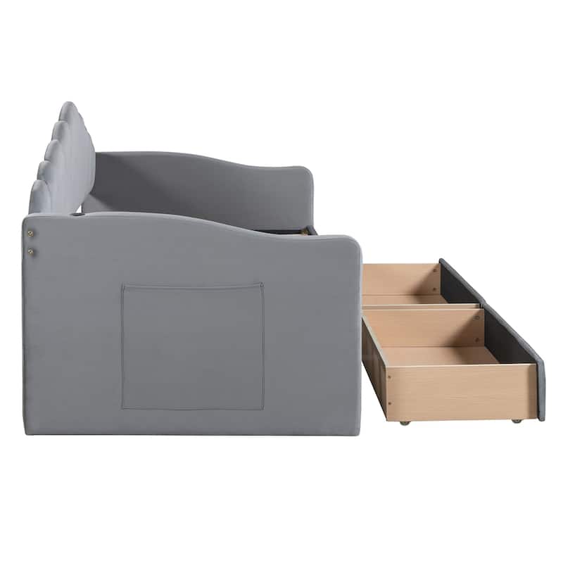 Upholstered Daybed with 2 Drawers,Velvet Sofabed w/USB Charging Ports