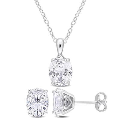 Miadora 8 4/5ct TGW Oval Created White Sapphire 2-Piece Set of Necklace and Earrings Sterling Silver