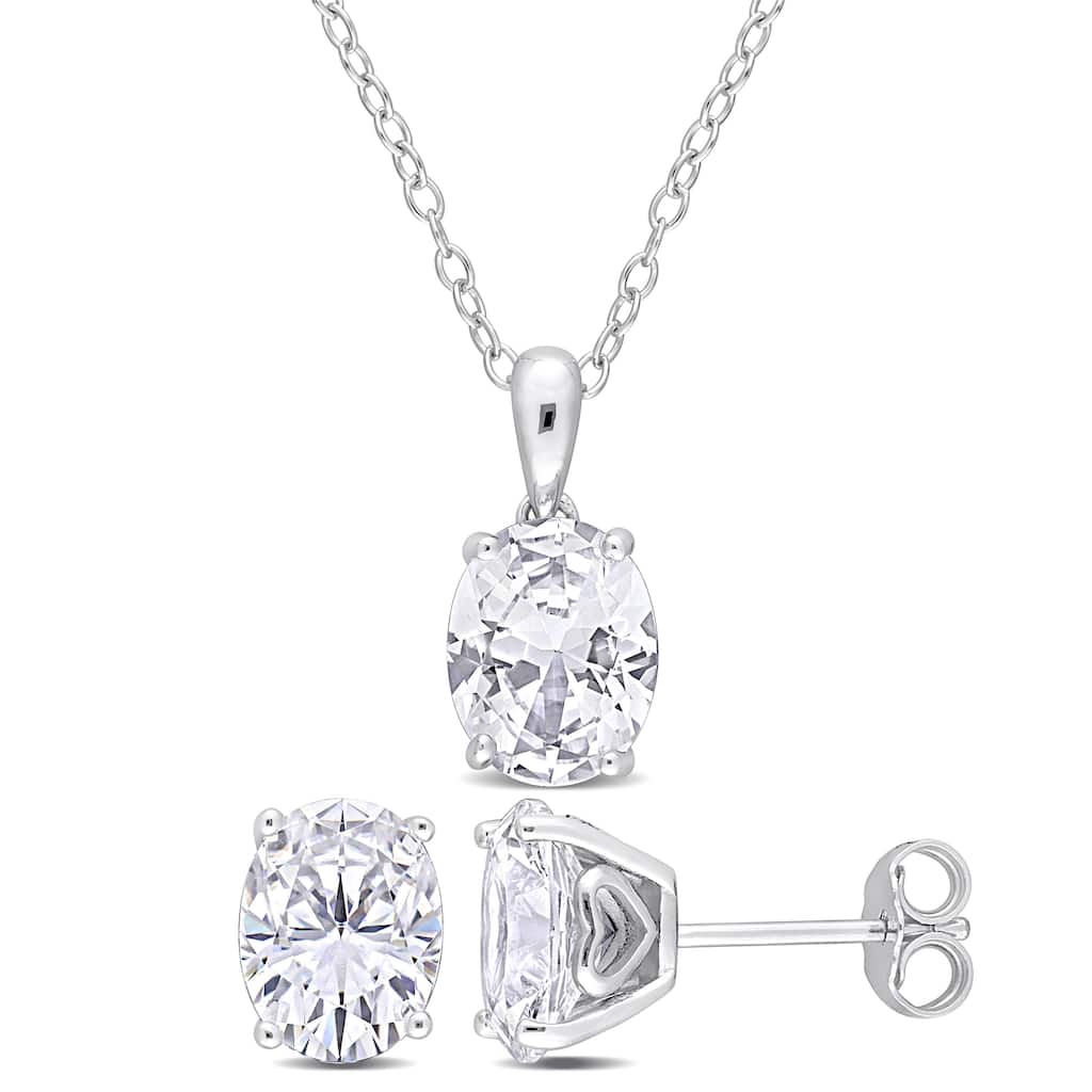 Miadora 8 4/5ct TGW Oval Created White Sapphire 2-Piece Set of Necklace and Earrings Sterling Silver