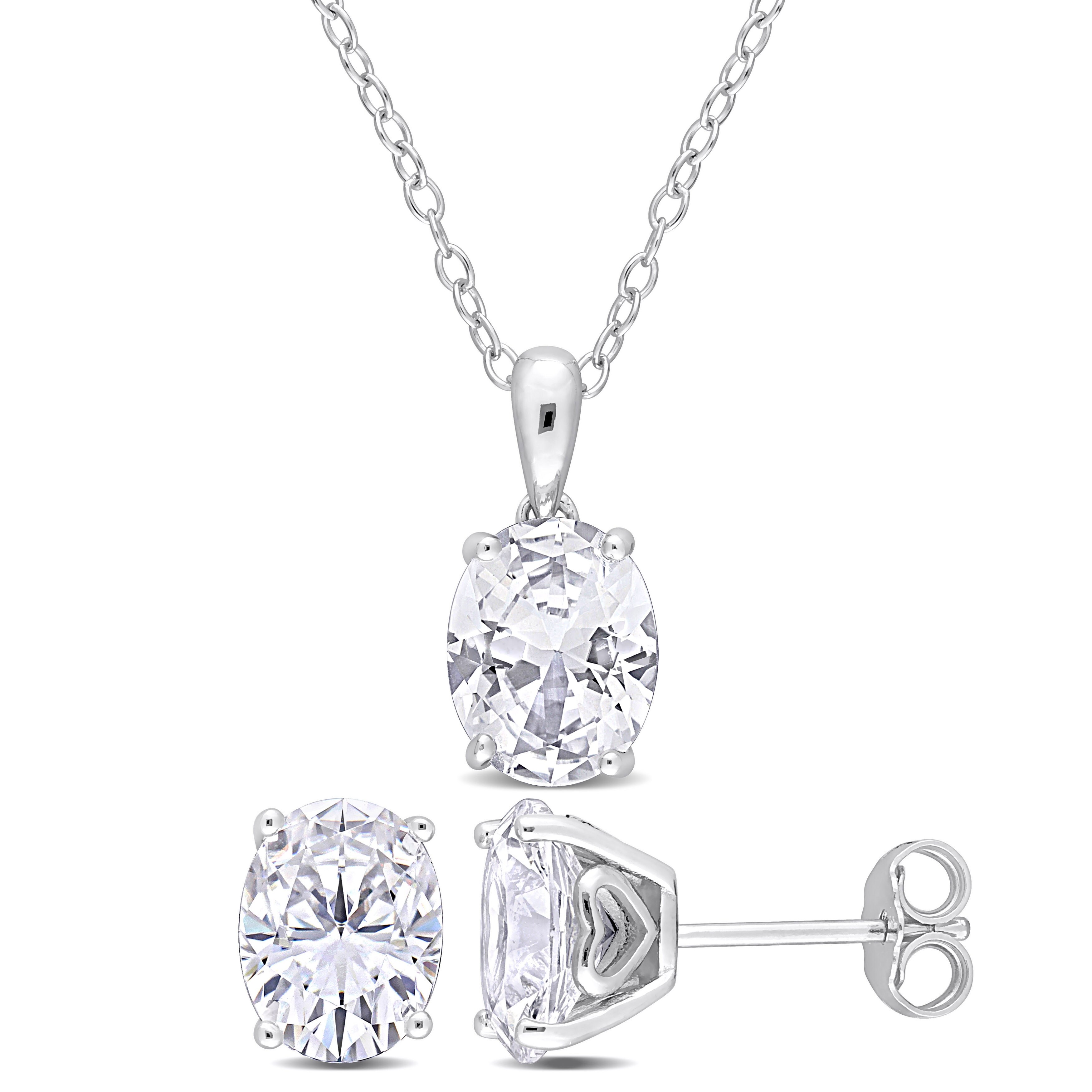 Miadora 8 4/5ct TGW Oval Created White Sapphire 2-Piece Set of Necklace and Earrings Sterling Silver