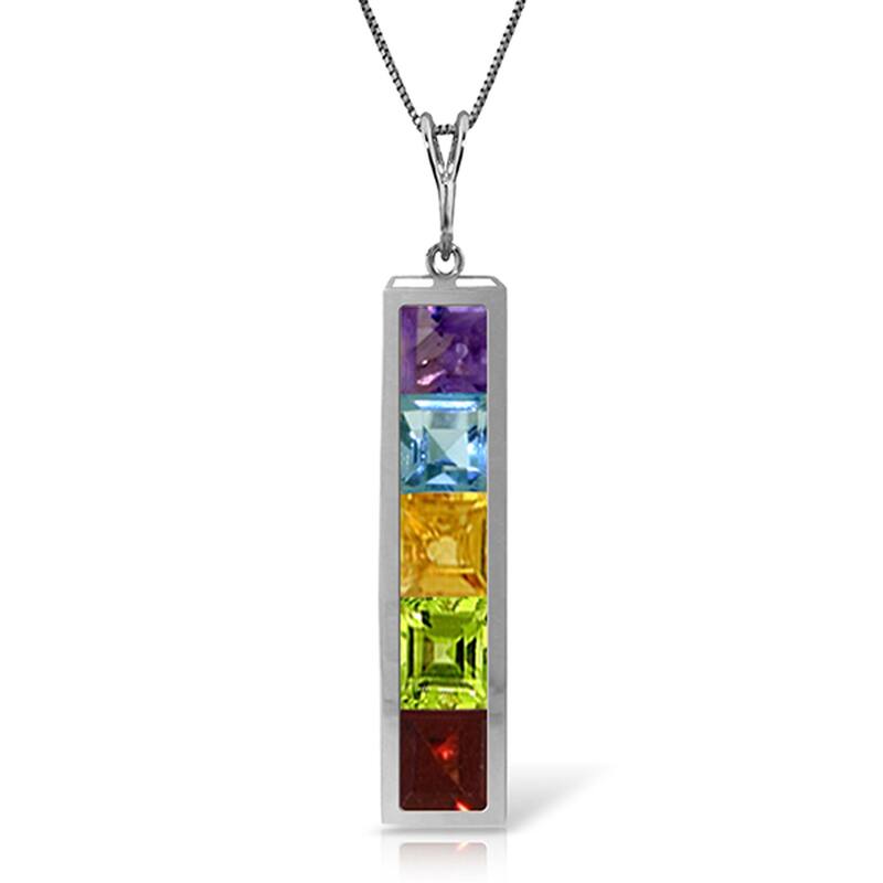 2.25 Carat 14K Solid Gold Elegant Necklace Natural Multi Gemstones - 22 Inch - White
