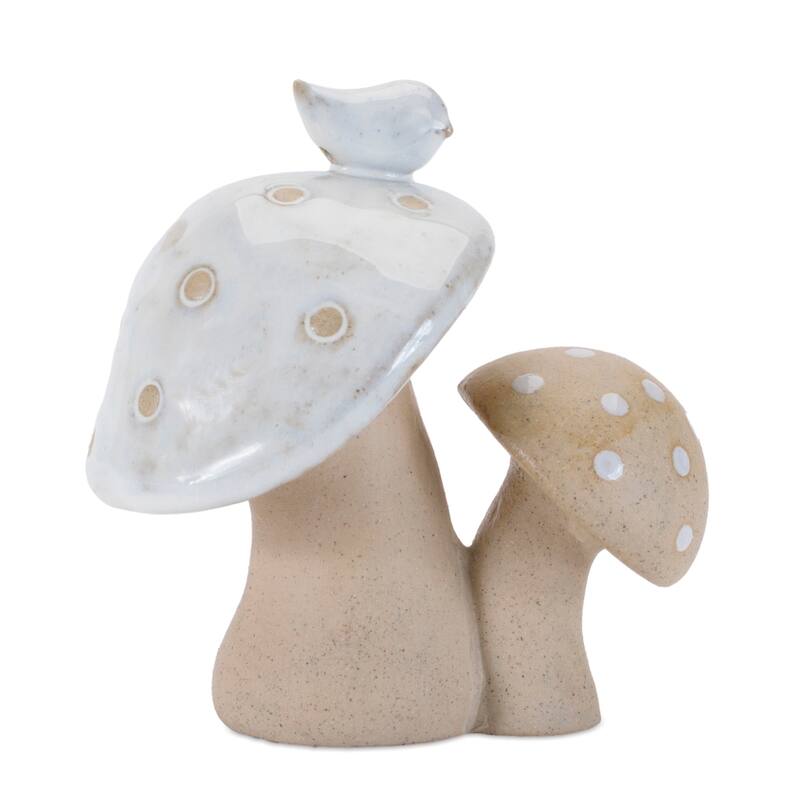 Double Porcelain Mushroom with Bird Figurines - 4.75" - Set of 6