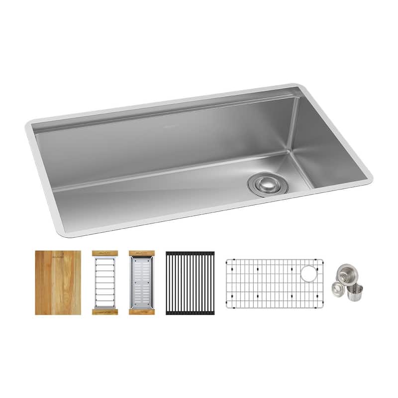Elkay Crosstown Workstation Stainless Steel 31-1/2" x 18-1/2" x 9" Single Bowl Undermount Sink Kit