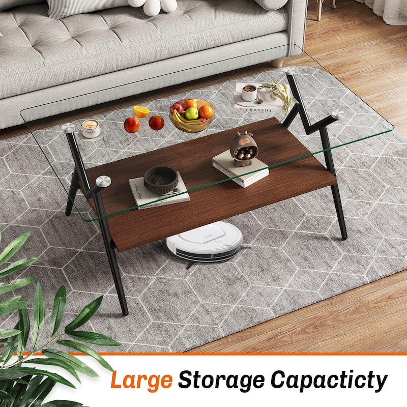 Coffee Table and End tables Set of 3, Tempered Glass Table with MDF layer, Modern Tables for Living Room , Transparent Glass