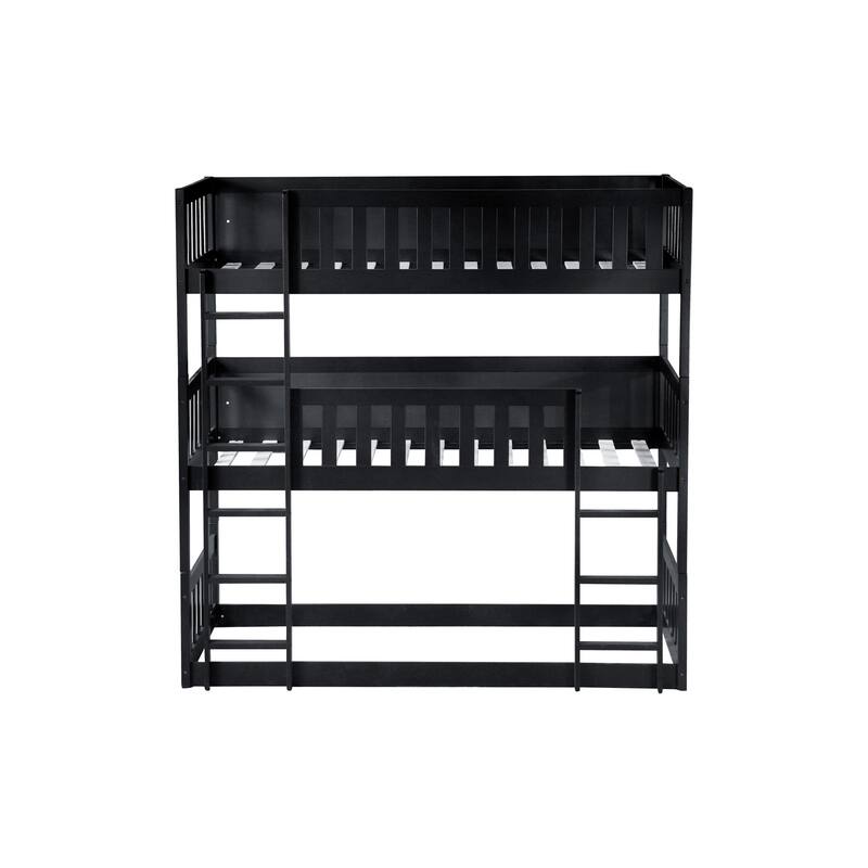 Roomfitters Twin Triple Bunk Bed, Rubber Wood Detachable Design with Ladders and Guardrails, Twin over Twin over Twin