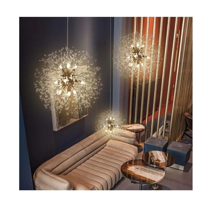 12 Light Modern Gold Sun Fireworks Pendant Crystal Chandelier, 22"